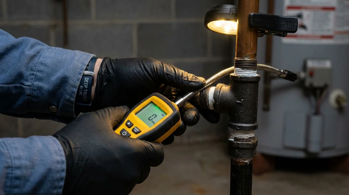 Gas leak detection with electronic sniffer by Johns Plumbing LLC in Henrietta